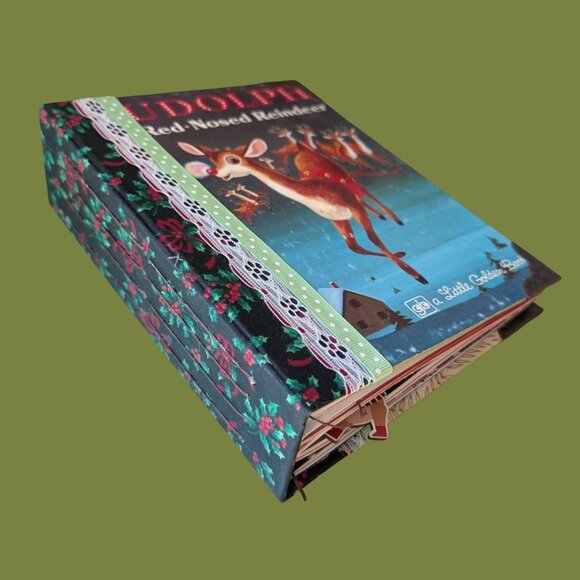 Rudolph the Red-nosed Reindeer Altered Little Golden Book Journal Scrapbook - Picture 2 of 6